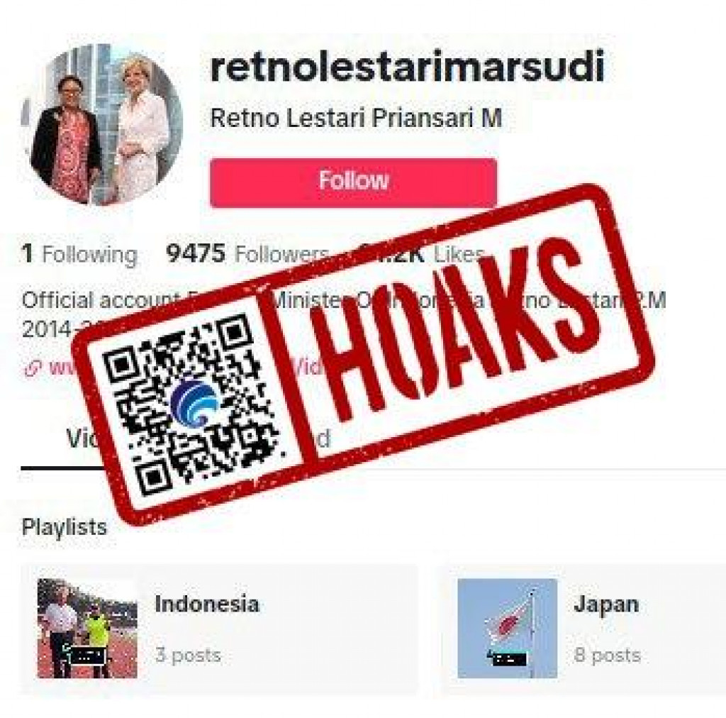 [HOAKS] Akun Palsu Mengatasnamakan Menlu Retno Lestari Priansari Marsudi