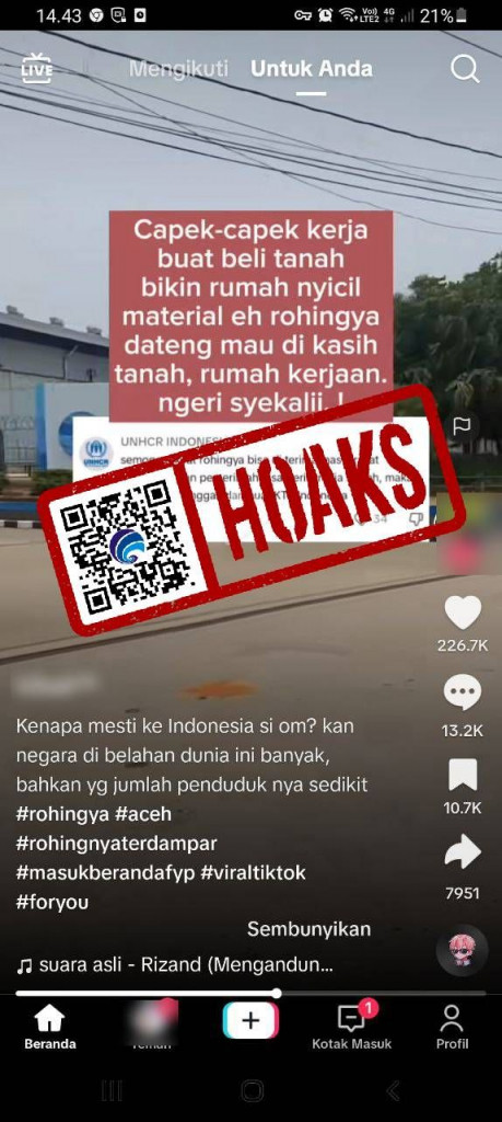[HOAKS] Akun Palsu Mengatasnamakan UNHCR