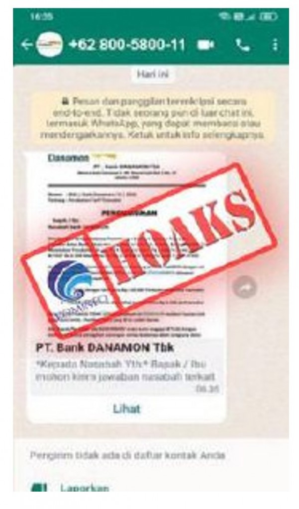 [HOAKS] Pesan WhatsApp Pengumuman untuk Nasabah Mengatasnamakan Bank Danamon