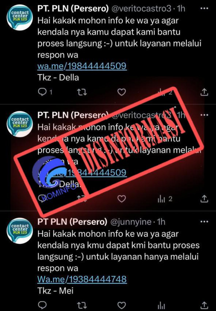 [DISINFORMASI] Akun Twitter Mengatasnamakan PLN