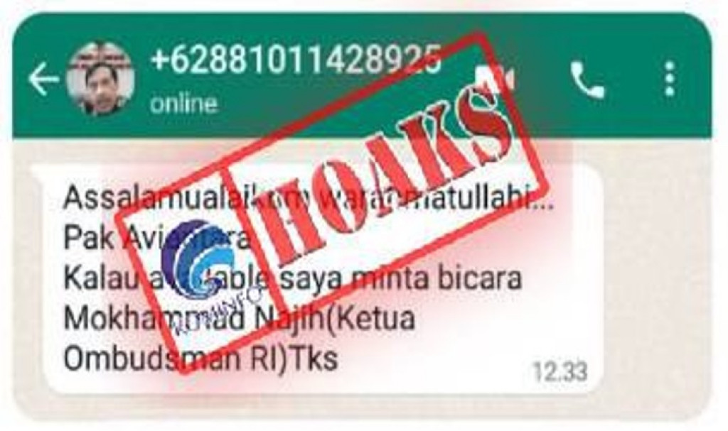 [HOAKS] Akun WhatsApp Mengatasnamakan Ketua Ombudsman RI Mokhammad Najih