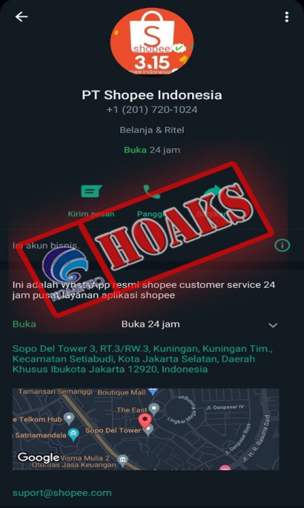[HOAKS] Akun WhatsApp Mengatasnamakan Shopee