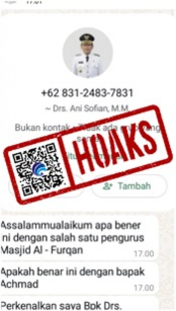 [HOAKS] Akun WhatsApp Mengatasnamakan Pj Wali Kota Pontianak Ani Sofian
