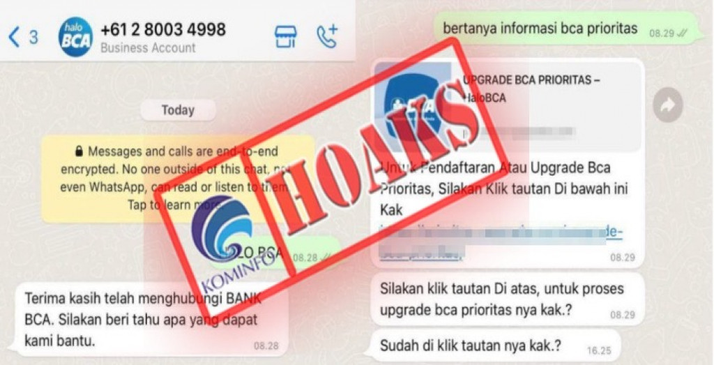 [HOAKS] Akun WhatsApp Mengatasnamakan BCA Menawarkan Layanan Upgrade BCA Prioritas