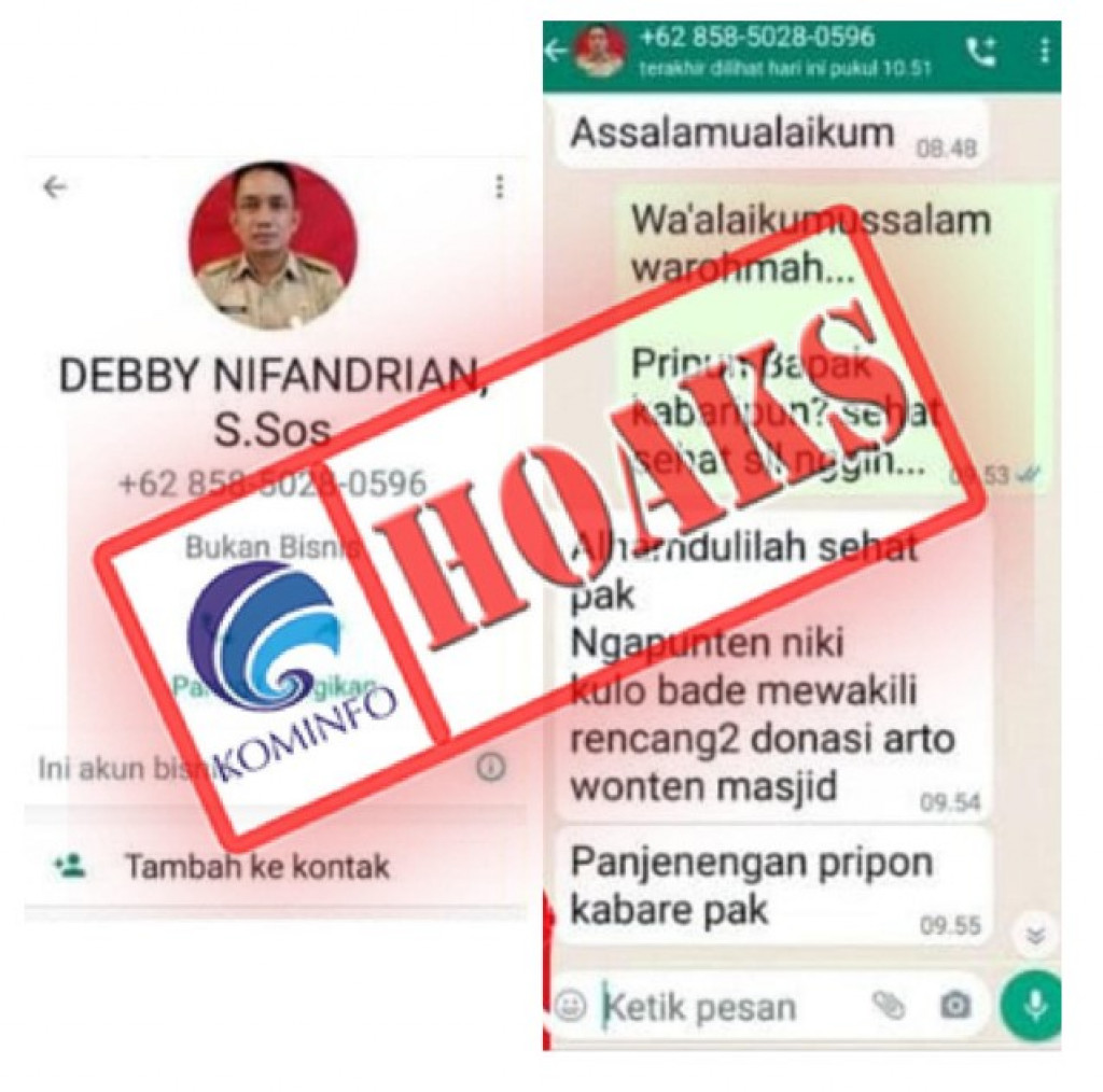 [HOAKS] Akun WhatsApp Mengatasnamakan Camat Bangsri, Kabupaten Jepara