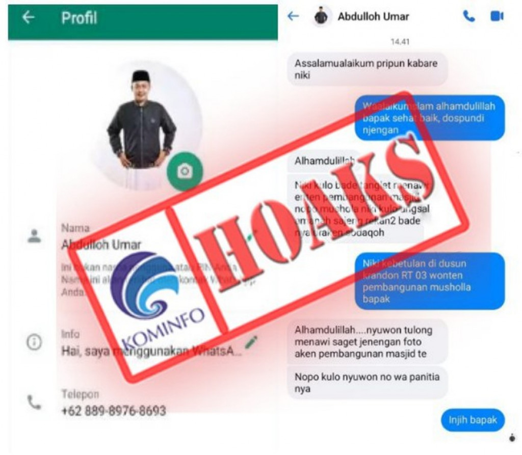 [HOAKS] Akun WhatsApp dan Facebook Mengatasnamakan Ketua DPRD Bojonegoro