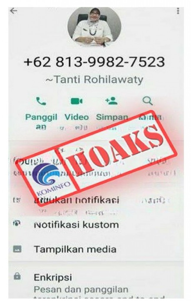 [HOAKS] Akun WhatsApp Mengatasnamakan Kepala Dinas Kesehatan Kota Bekasi