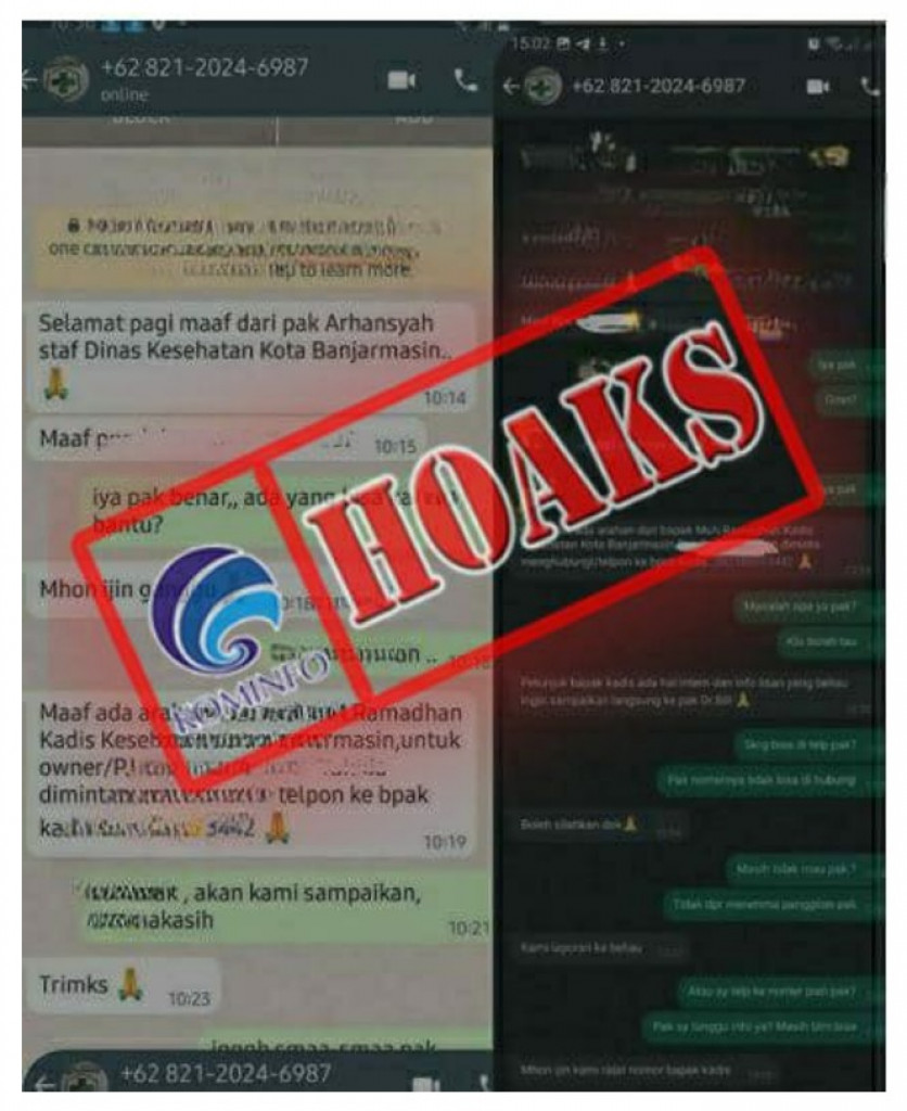 [HOAKS] Akun WhatsApp Kepala Dinas Kesehatan Kota Banjarmasin