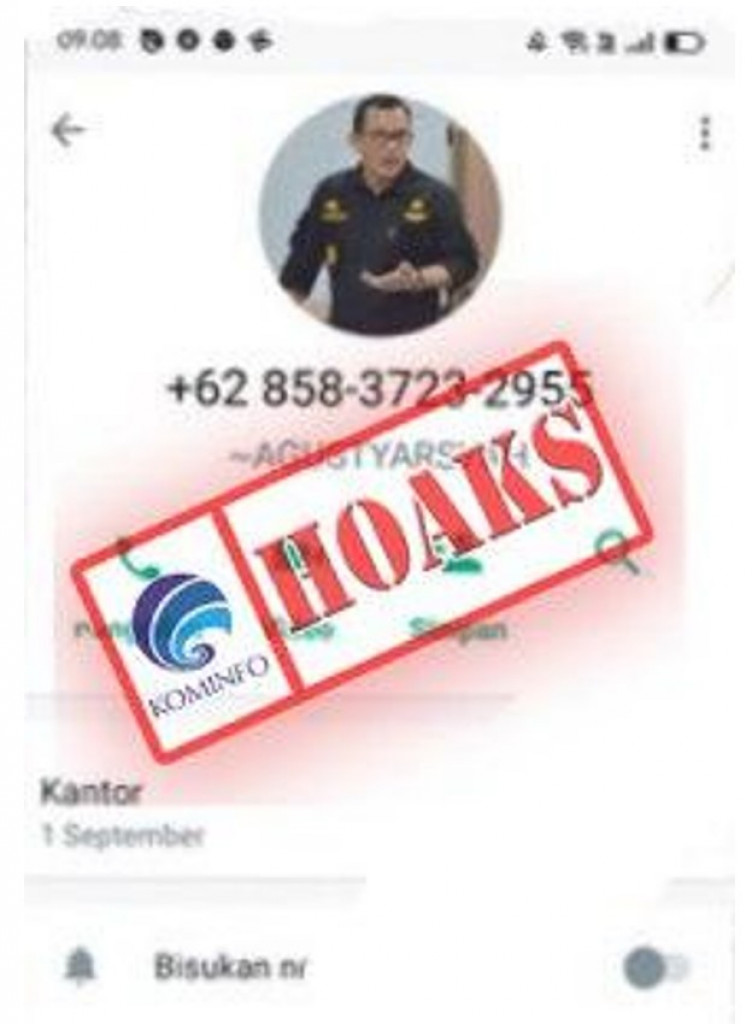 [HOAKS] Akun WhatsApp Mengatasnamakan Kepala PPSDM Kementerian ATR/BPN