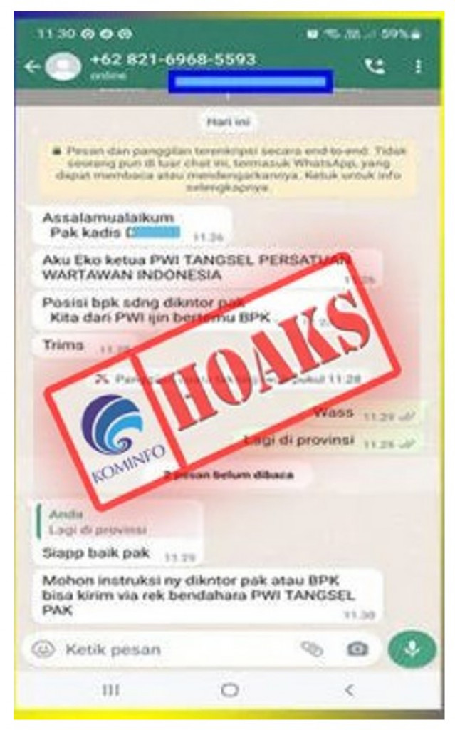 [HOAKS] Akun WhatsApp Mengatasnamakan Ketua PWI Tangerang Selatan