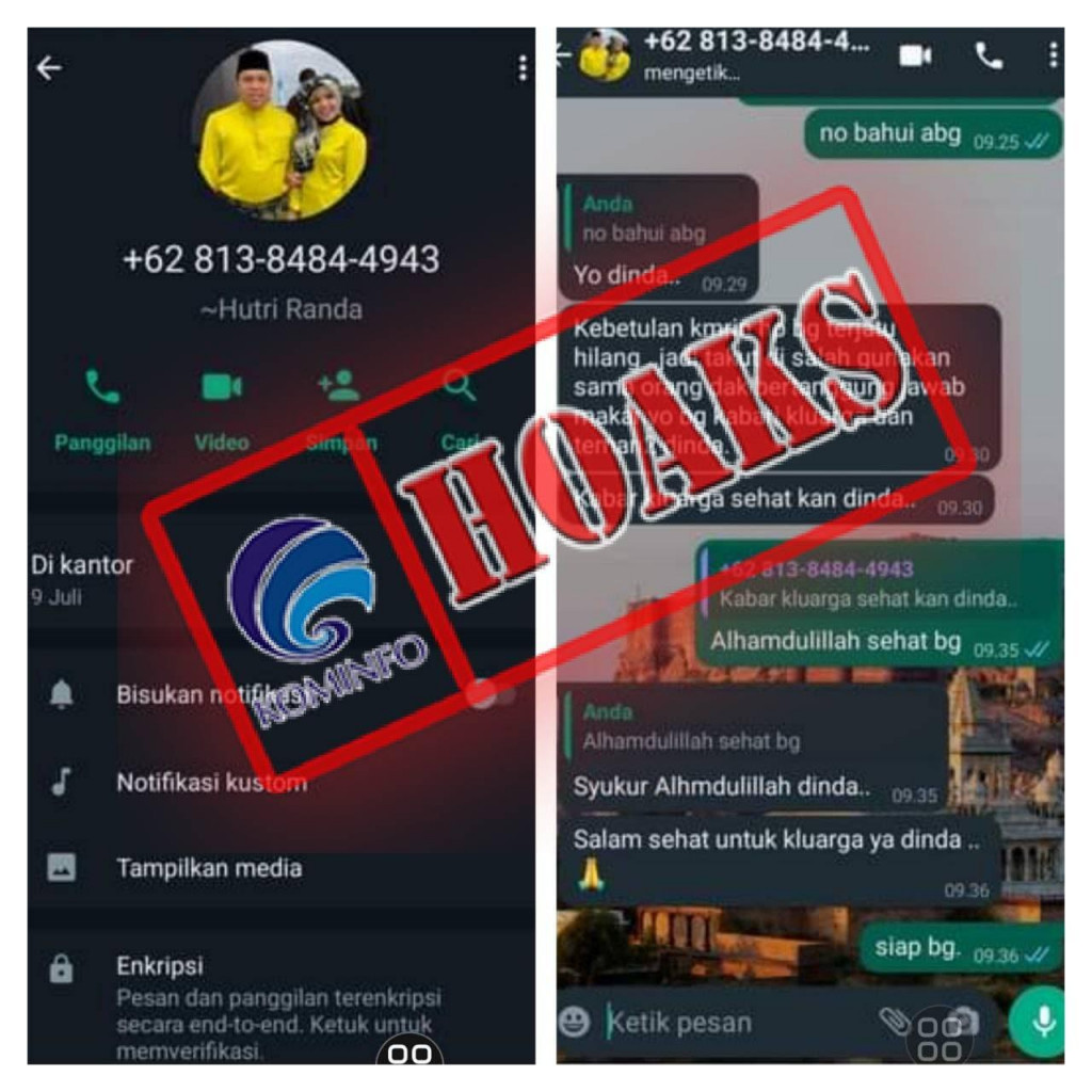 [HOAKS] Akun WhatsApp Mengatasnamakan Anggota DPRD Kota Sungai Penuh
