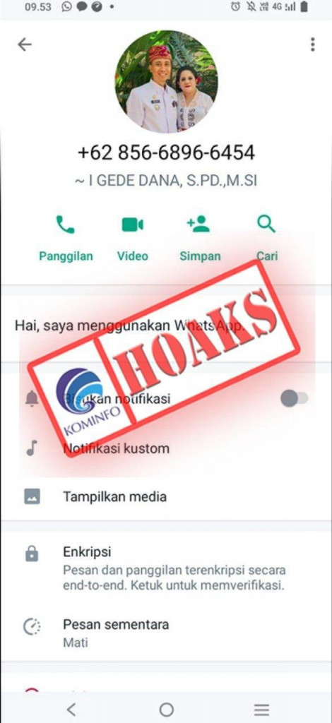 [HOAKS] Akun WhatsApp Mengatasnamakan Kepala Dinas PPKBPPPA Kabupaten Buleleng