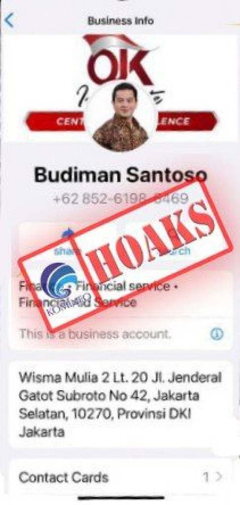 31 [HOAKS] Akun WhatsApp Mengatasnamakan Pegawai OJK Budiman Santoso