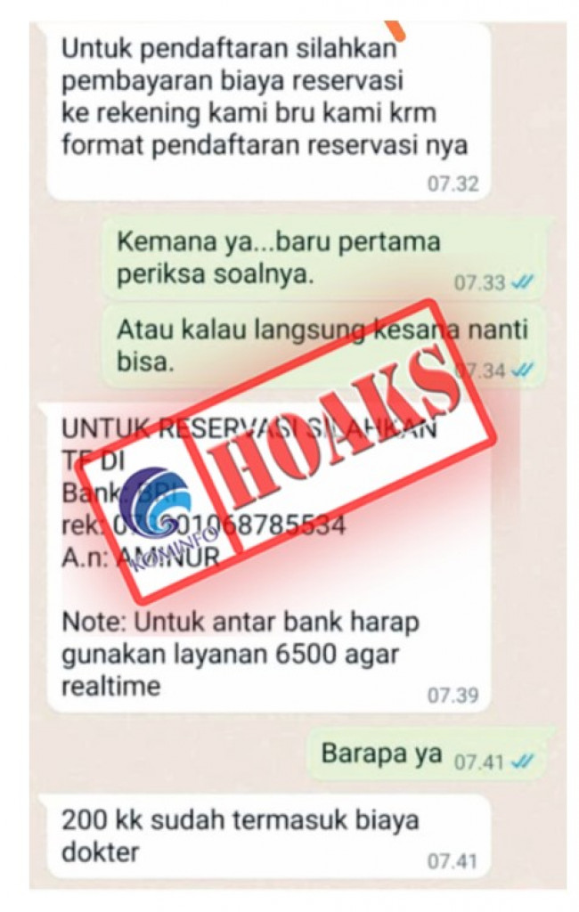 [HOAKS] Akun WhatsApp Mengatasnamakan Rumah Sakit Umum Pusat Surakarta