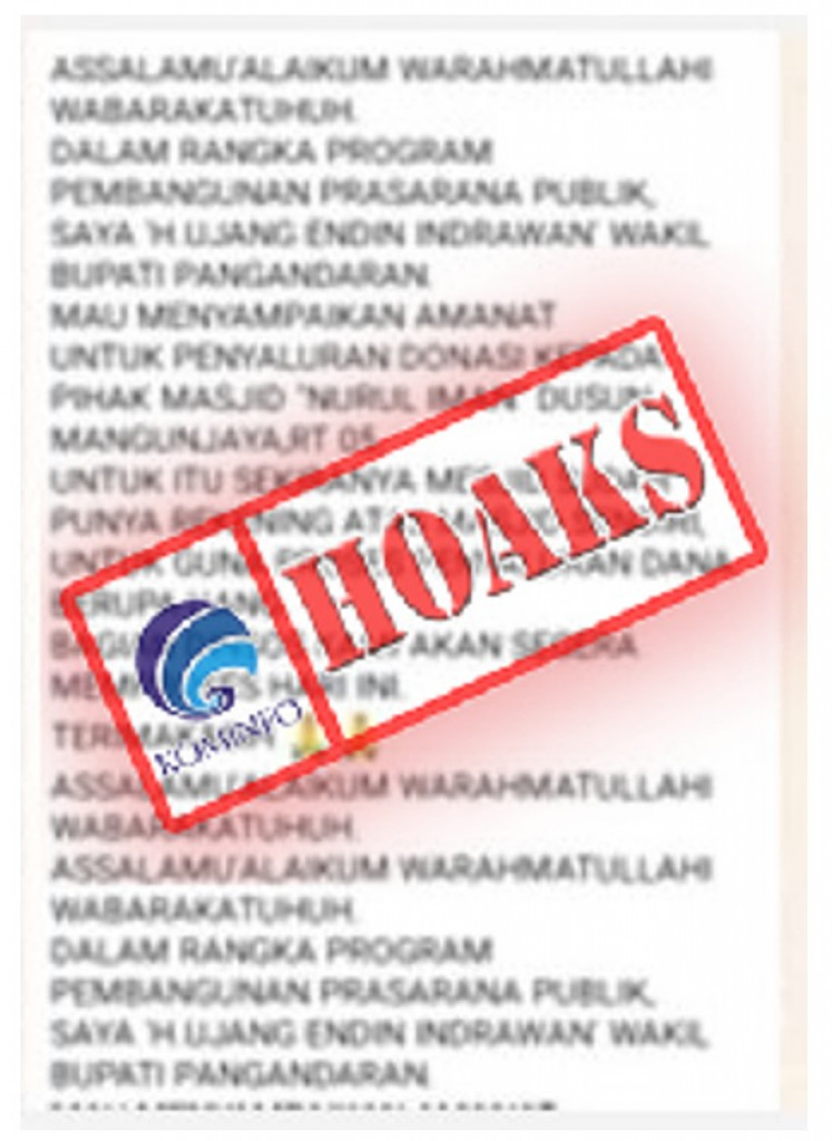 [HOAKS] Akun WhatsApp Palsu Mengatasnamakan Wakil Bupati Pangandaran Ujang Endin Indrawan