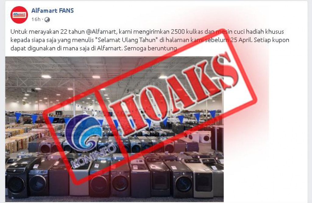 [HOAKS] Alfamart Membagikan 2.500 Kulkas dan Mesin Cuci untuk Merayakan Anniversary