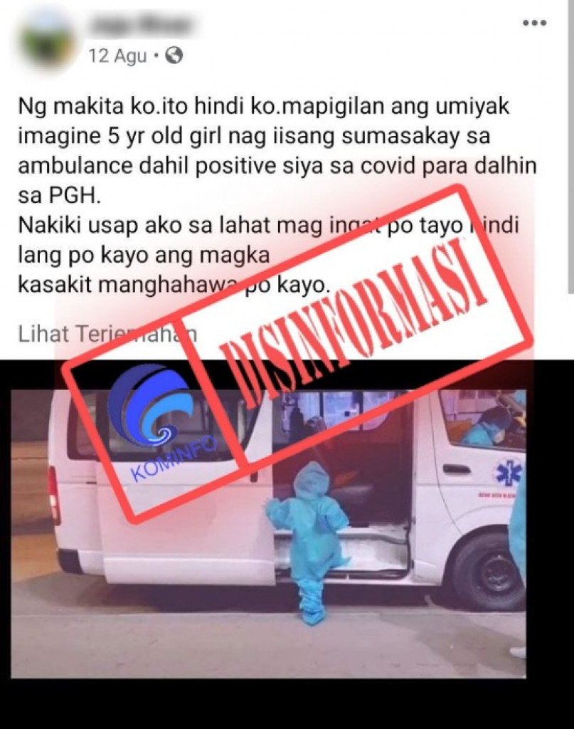 [DISINFORMASI] Foto Anak yang Terpapar Covid-19 Jalan Sendirian Pakai Hazmat di Filipina