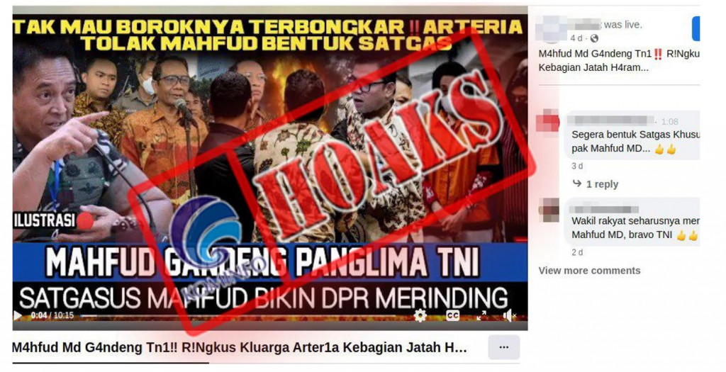 [HOAKS] Mahfud MD Gandeng TNI Ringkus Keluarga Arteria Dahlan