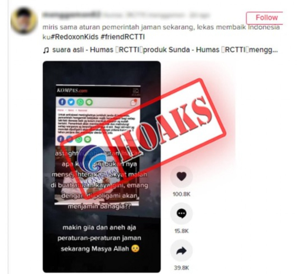 [HOAKS] Pemerintah Mewajibkan Berpoligami untuk Mengurangi Janda