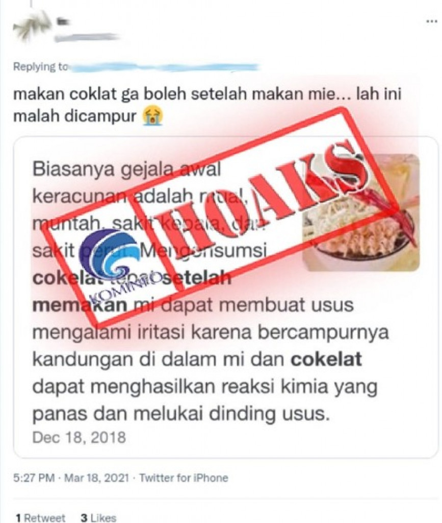 [HOAKS] Bahaya Makan Cokelat setelah Makan Mie