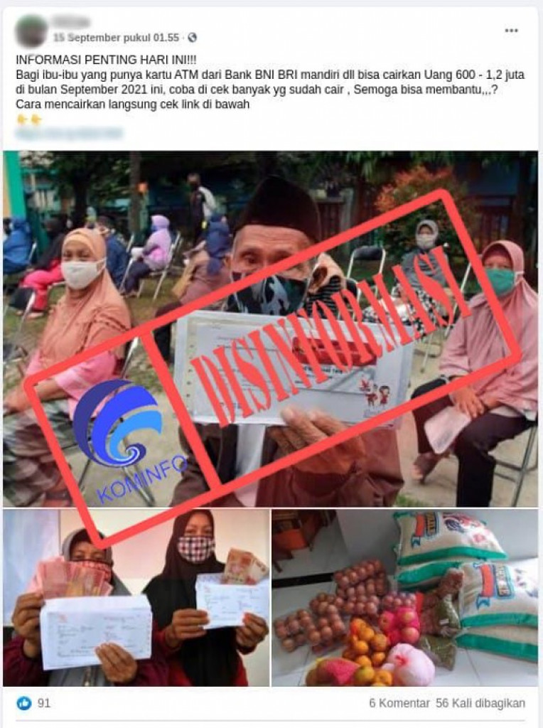 [DISINFORMASI] Bantuan Uang dari Sejumlah Bank Milik Negara pada September 2021