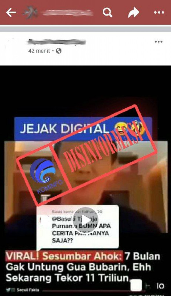 [DISINFORMASI] Basuki Tjahja Purnama Bubarkan PT Pertamina (Persero)