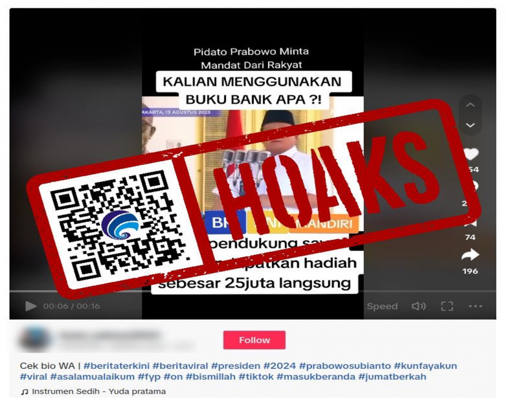 [HOAKS] Menhan Prabowo Subianto Memberikan Uang 25 Juta untuk Pendukungnya