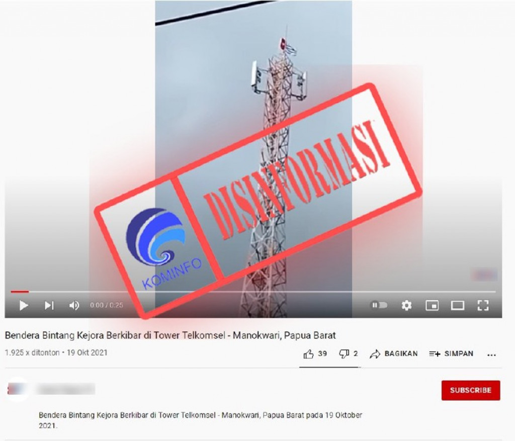 [DISINFORMASI] Bendera Bintang Kejora Berkibar di Tower Telkomsel Kabupaten Manokwari