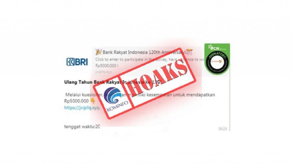 [HOAKS] BRI Membagikan Uang Sebesar Rp5 juta dalam rangka Ulang Tahun ke-120