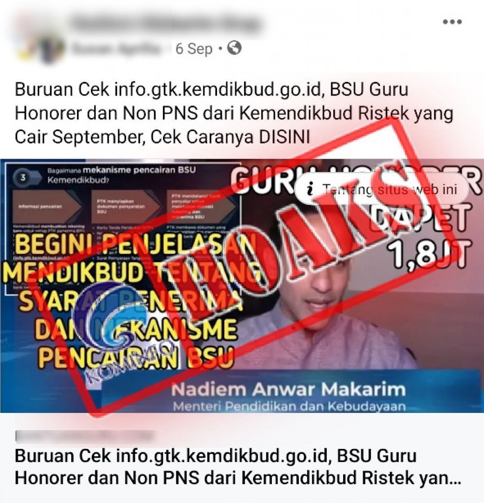 [HOAKS] BSU Guru Honorer dan Non-PNS Cair September 2021