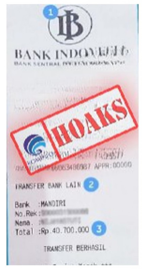 [HOAKS] Bukti Transfer Giveaway Mengatasnamakan Bank Indonesia