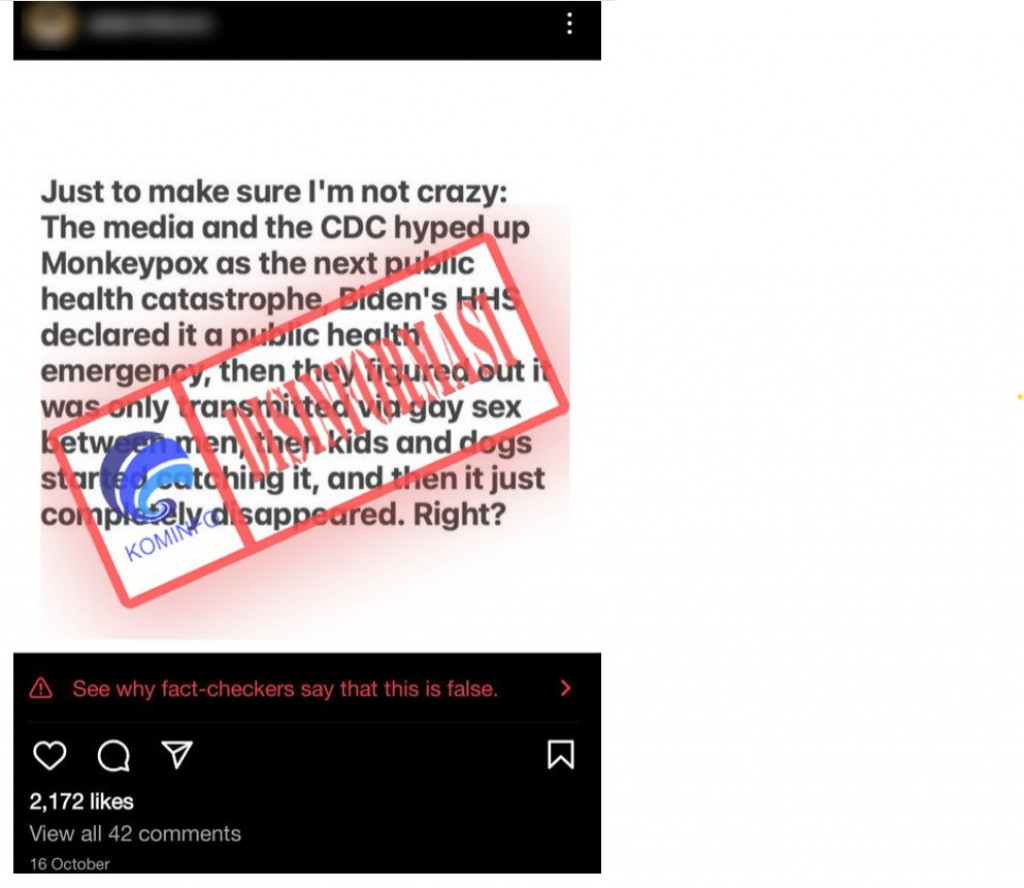 [DISINFORMASI] Cacar Monyet Hanya Ditularkan Melalui Hubungan Seksual Sesama Laki-Laki