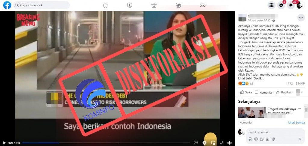 [DISINFORMASI] Cina Tawarkan Pembayaran Utang Menggunakan Uang atau 200 Juta Rakyat Cina Menetap Permanen di Indonesia