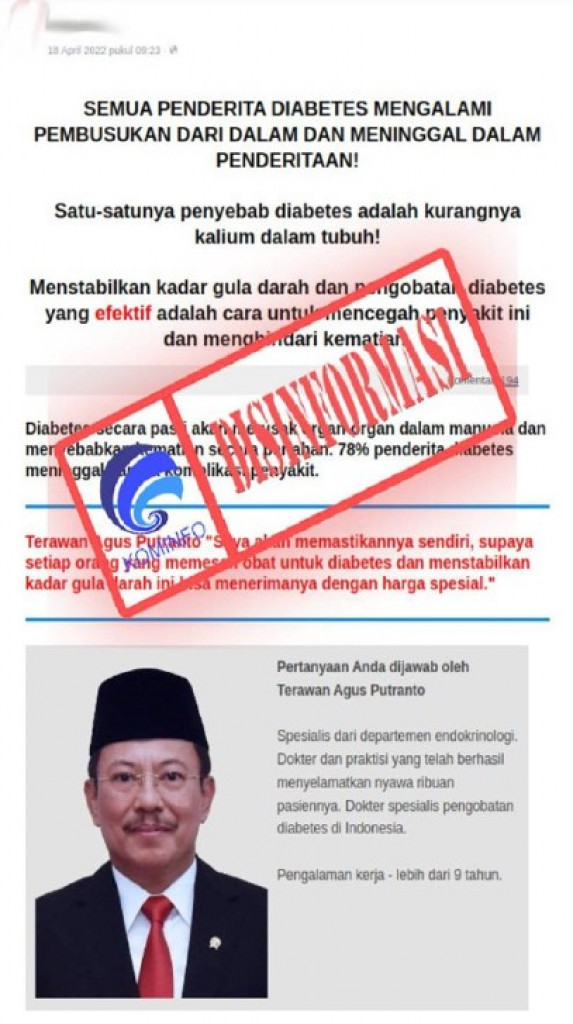[DISINFORMASI] CNN Indonesia Mempromosikan Obat Diabetes dari dr. Terawan Agus Putranto