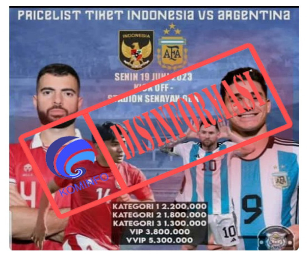 [DISINFORMASI] Daftar Harga Tiket Pertandingan Indonesia vs Argentina di Stadion Utama GBK