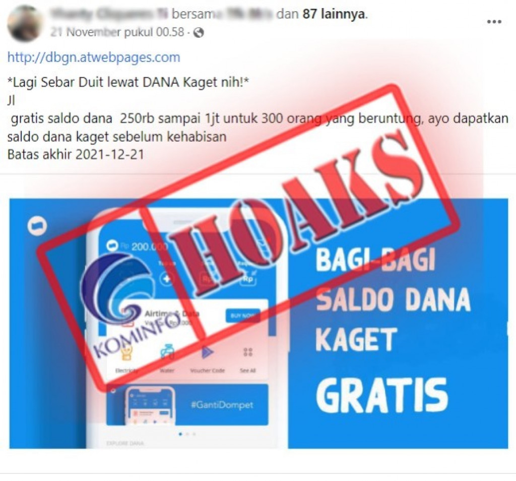 [HOAKS] DANA Membagikan Saldo Gratis Senilai Rp250.000 hingga Rp1 Juta