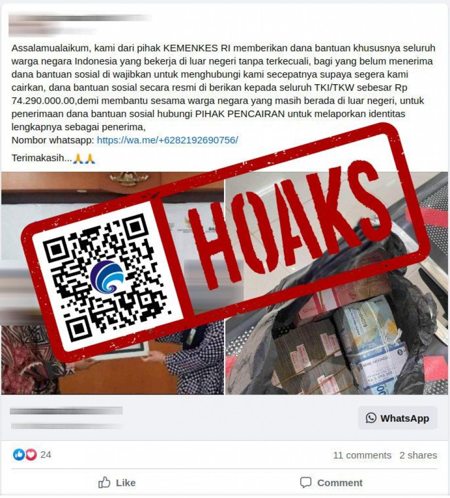 [HOAKS] Dana Bantuan Kementerian Kesehatan untuk TKI