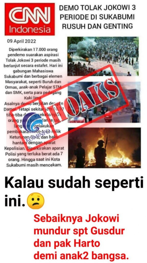 [HOAKS] Demo Tolak Presiden Jokowi Tiga Periode di Sukabumi Rusuh