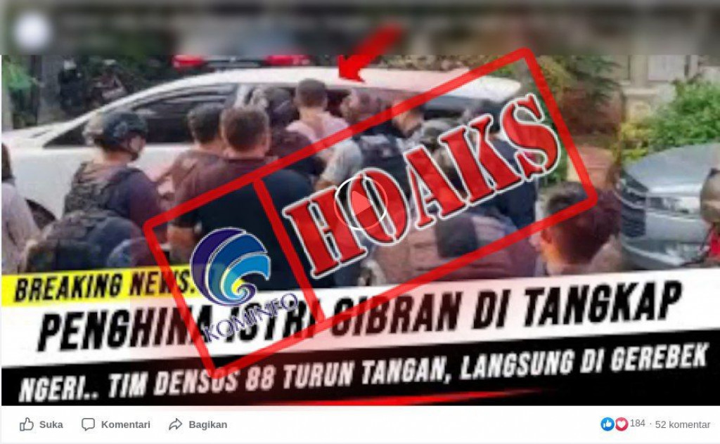 [HOAKS] Densus 88 Tangkap Pemilik Akun Twitter yang Hina Istri Gibran Rakabuming Raka