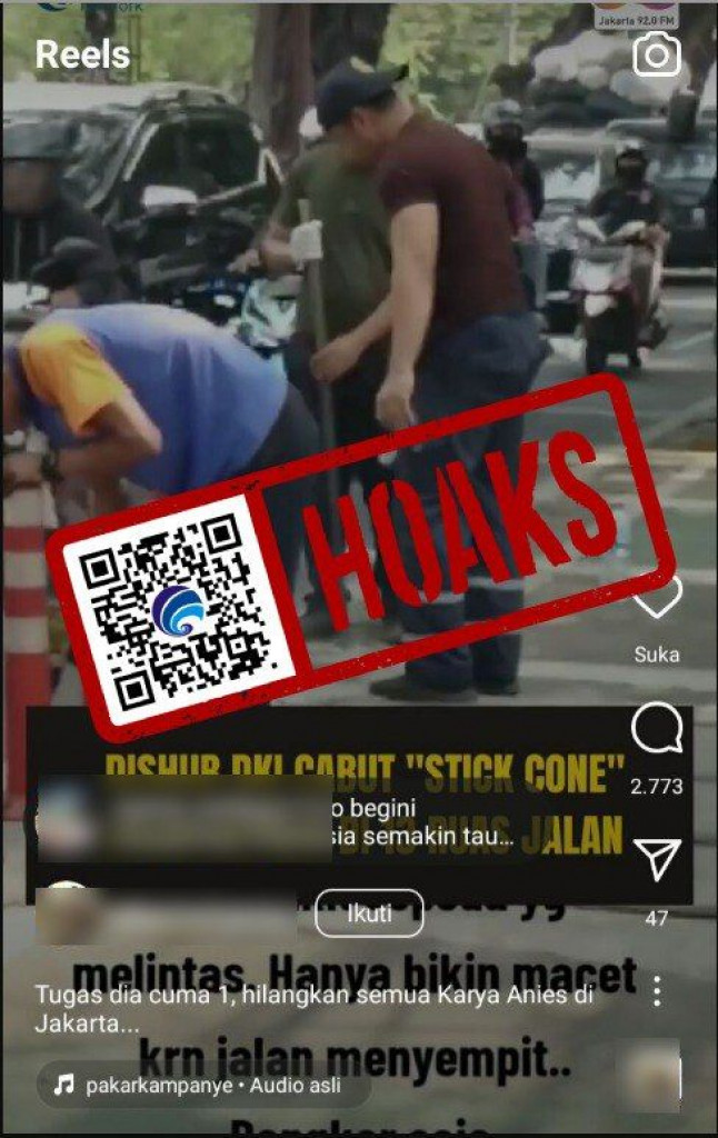[HOAKS] Dishub Provinsi DKI Jakarta Cabut Stick Cone Jalur Sepeda untuk Hilangkan Karya Anies Baswedan
