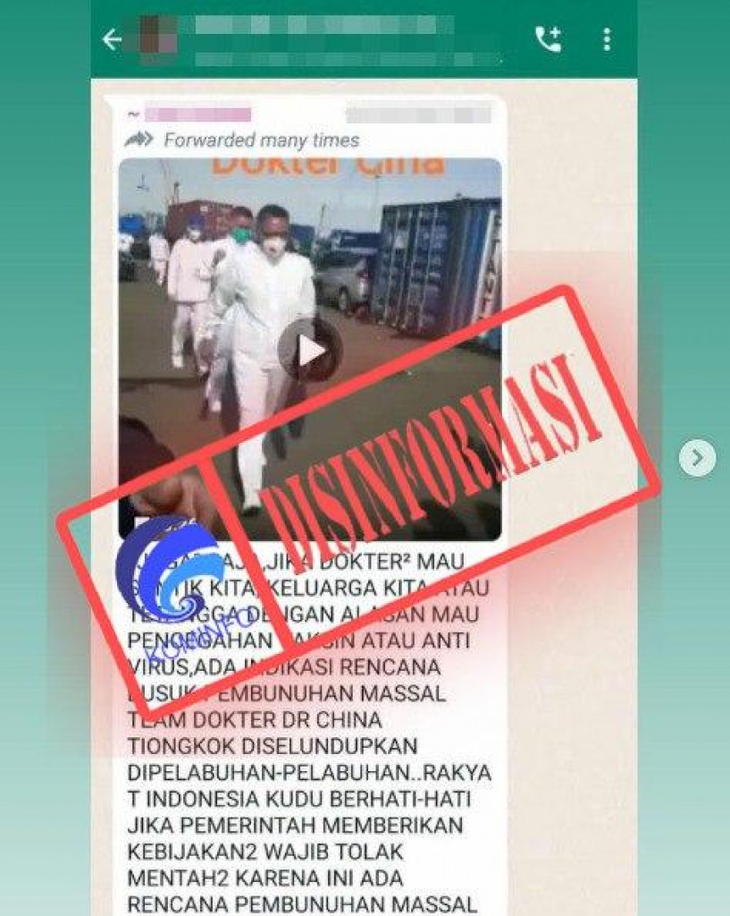 [DISINFORMASI] Dokter Asal Cina Diselundupkan ke Pelabuhan-pelabuhan Indonesia untuk Melakukan Pembunuhan Massal