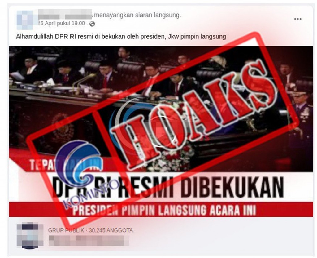 [HOAKS] DPR RI Resmi Dibekukan oleh Presiden Joko Widodo