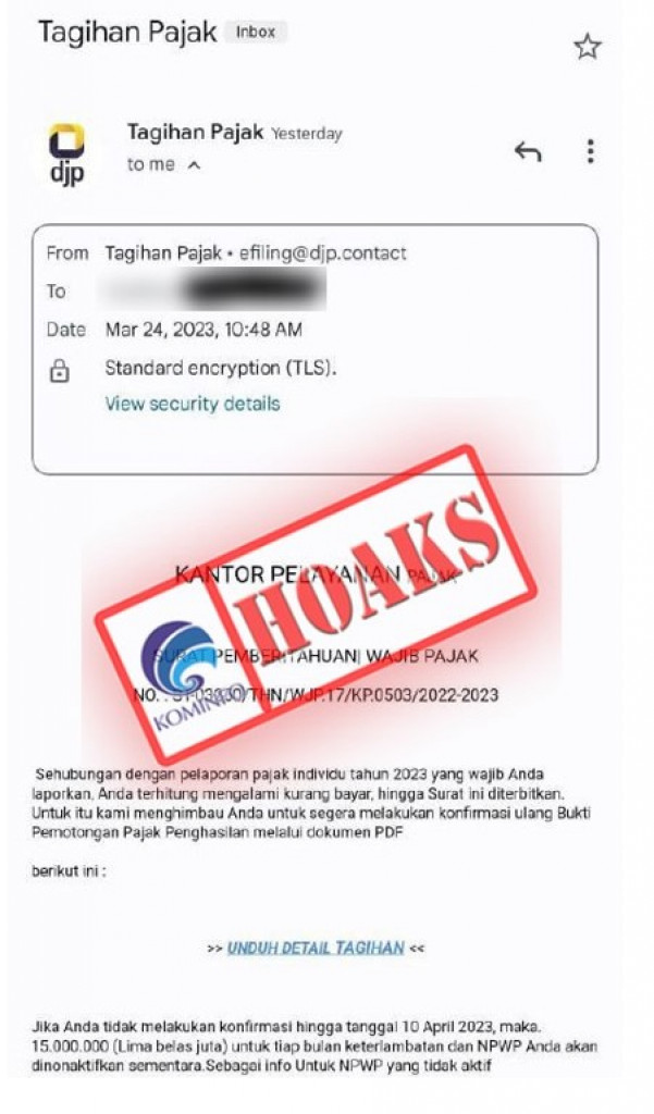 [HOAKS] Surat Elektronik Mengatasnamakan Direktorat Jenderal Pajak