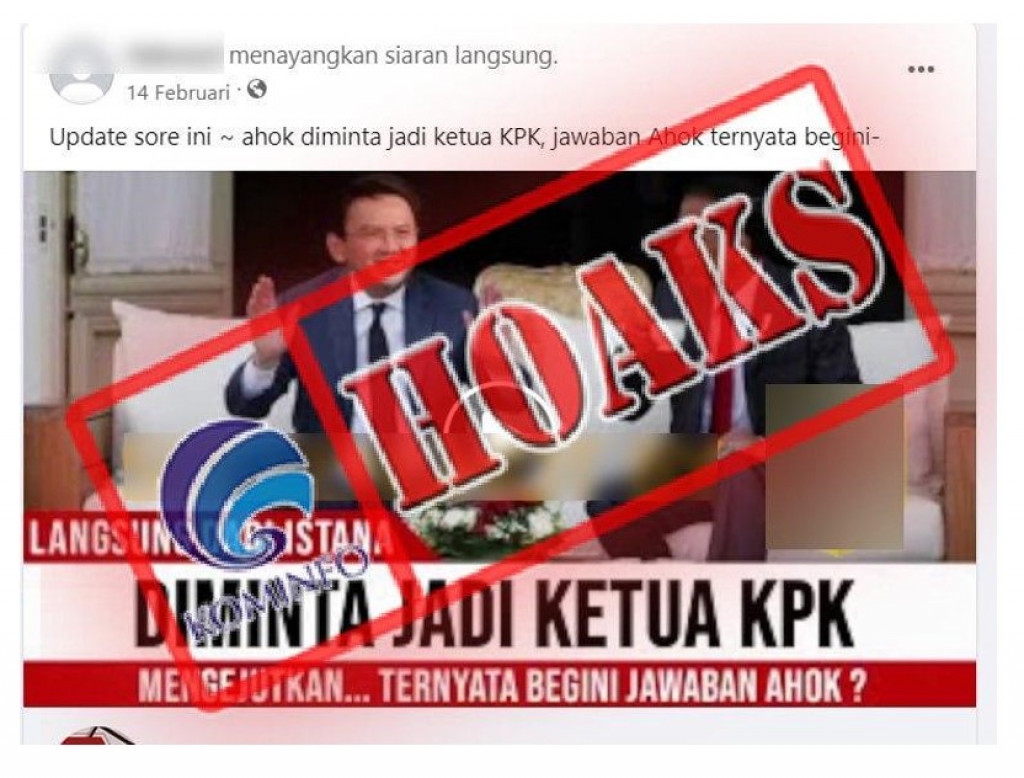 [HOAKS] Ahok Diminta Presiden Jokowi Jadi Ketua KPK