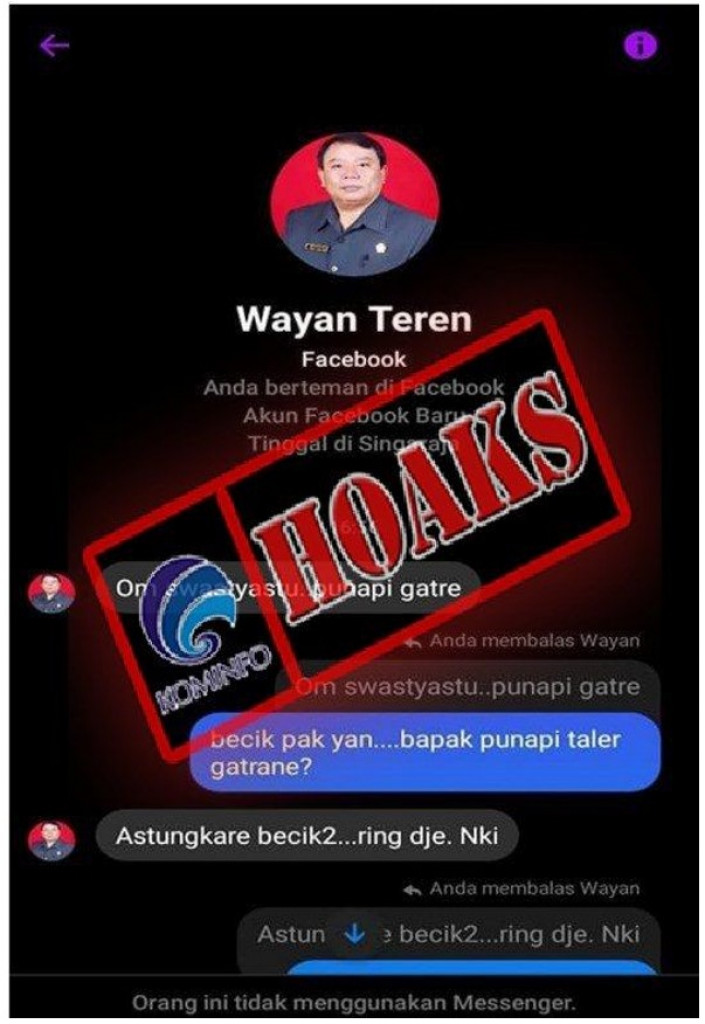 [HOAKS] Akun Facebook Mengatasnamakan Anggota DPRD Kabupaten Buleleng