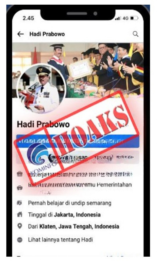 [HOAKS] Akun Facebook Mengatasnamakan Rektor Institut Pemerintahan Dalam Negeri