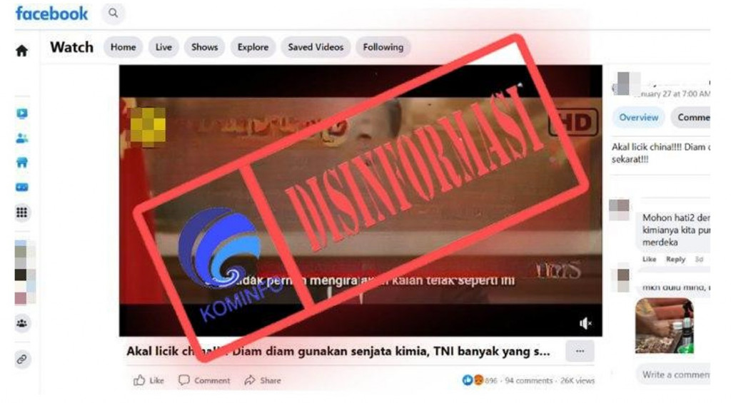 [DISINFORMASI] Cina Gunakan Senjata Kimia untuk Serang TNI