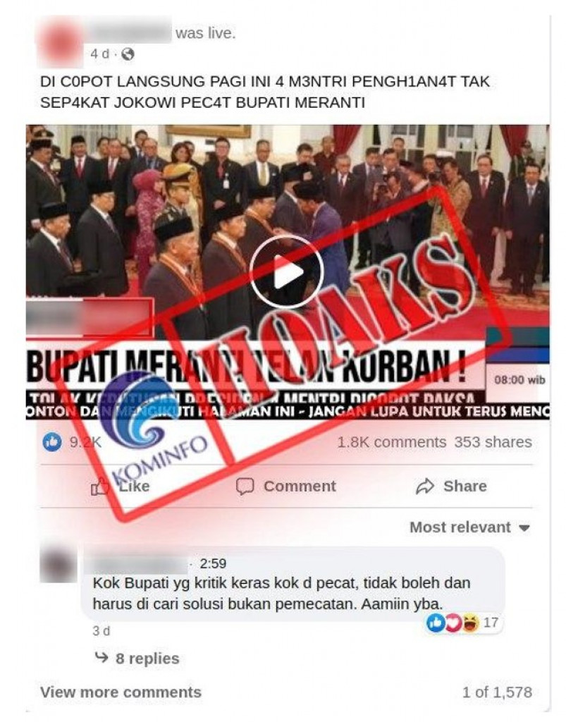 [HOAKS] Polemik DBH Migas Kepulauan Meranti, Jokowi Copot Sejumlah Menteri