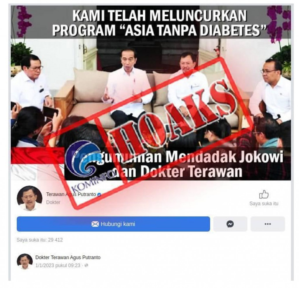 [HOAKS] Jokowi dan Terawan Umumkan Program Asia Tanpa Diabetes