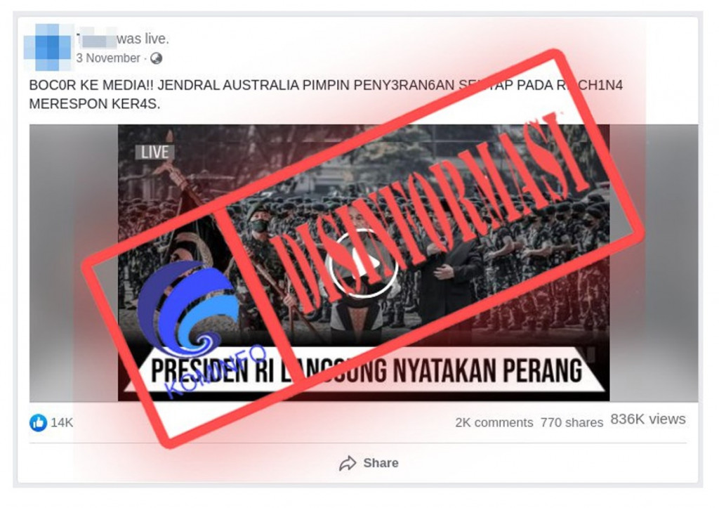 [DISINFORMASI] Video Letnan Jenderal Australia Pimpin Serangan ke Indonesia, Cina Merespons Keras
